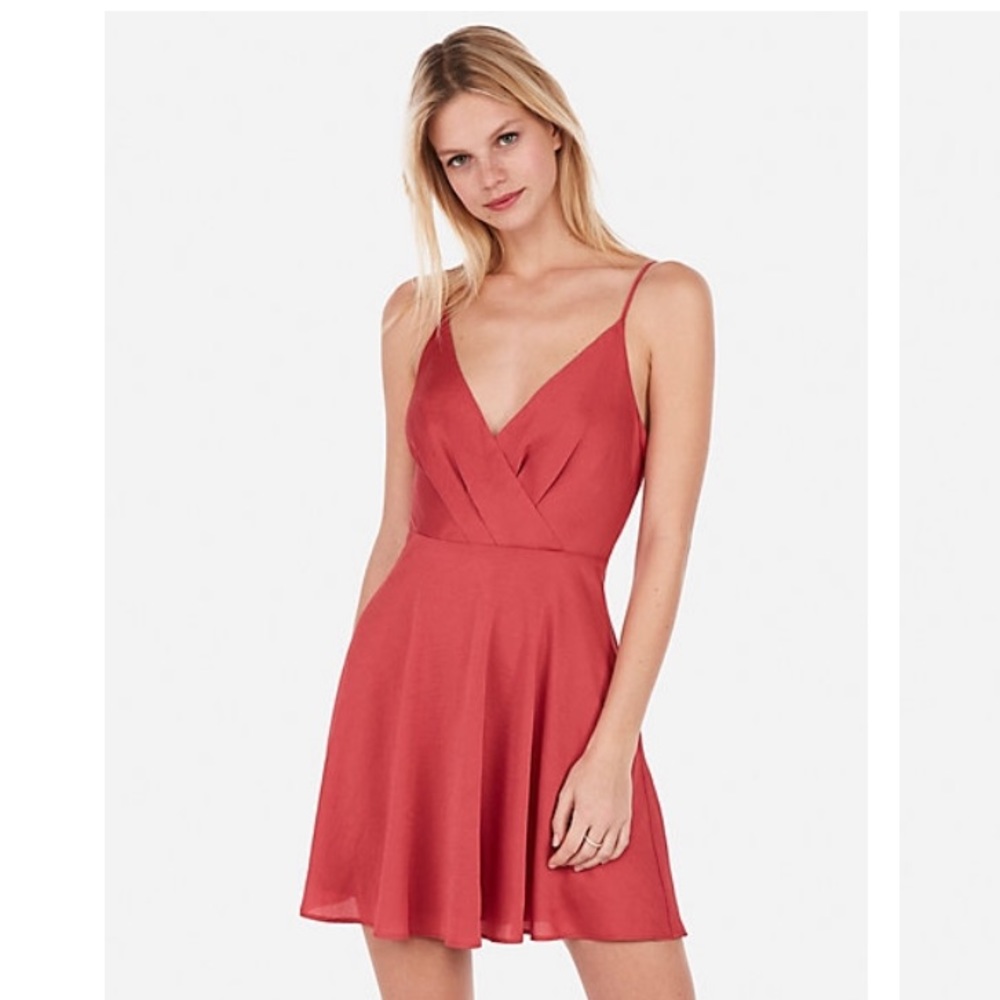 EXPRESS Satin Surplice Fit and Flare Cami Dress